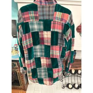 VINTAGE VELVET & FLANNEL COTTON PATCHWORK PLAID SHIRT OR SHIRTJACKET GRUNGE